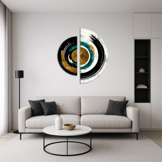 Maľovanie podľa čísel Rovnováha protikladov s metalickými farbami (polkruhy) 70×70 cm OSR 1001