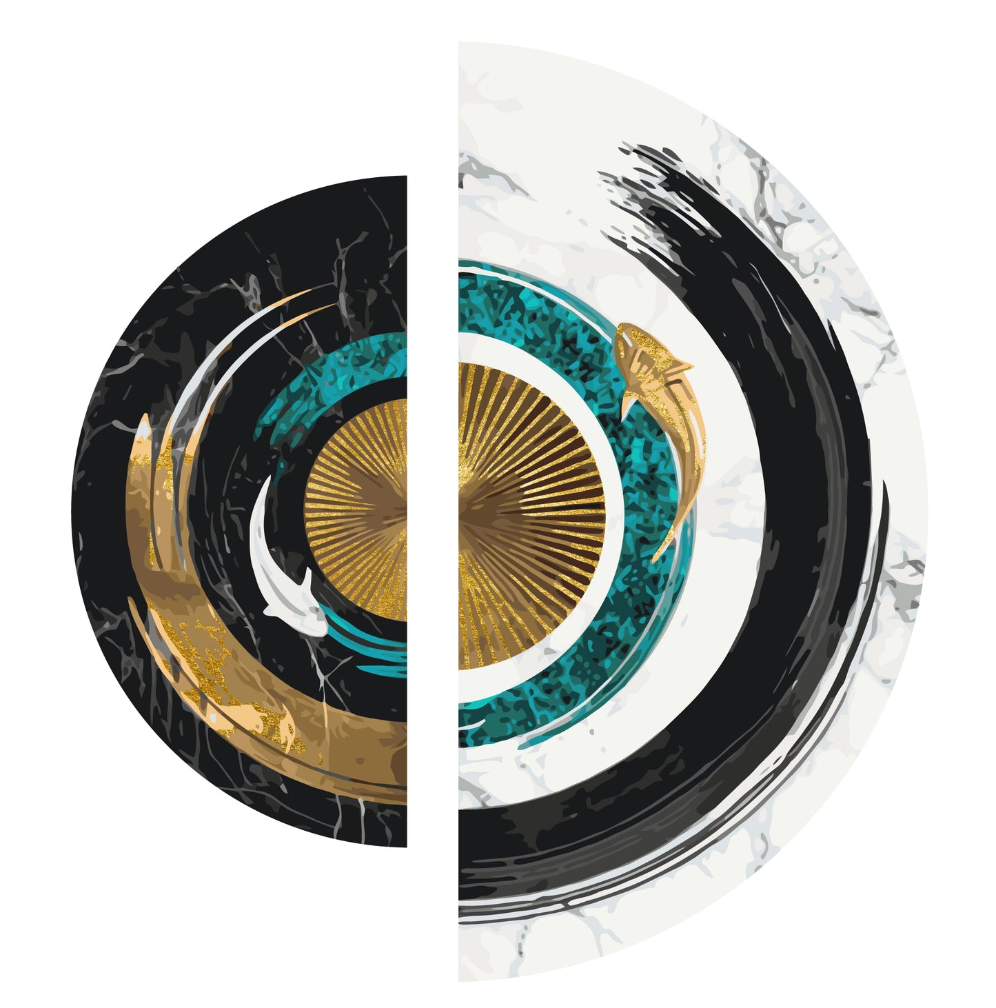 Maľovanie podľa čísel Rovnováha protikladov s metalickými farbami (polkruhy) 70×70 cm OSR 1001