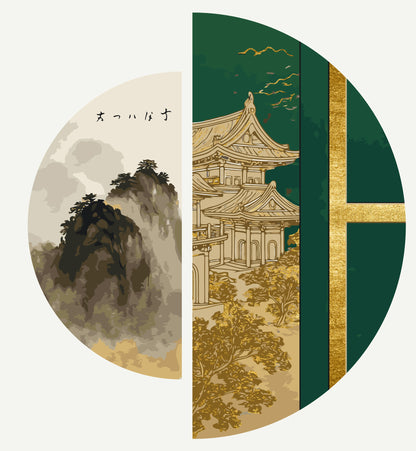 Maľovanie podľa čísel Východná harmónia s metalickými farbami (polkruhy) 70×70 cm OSR 1003