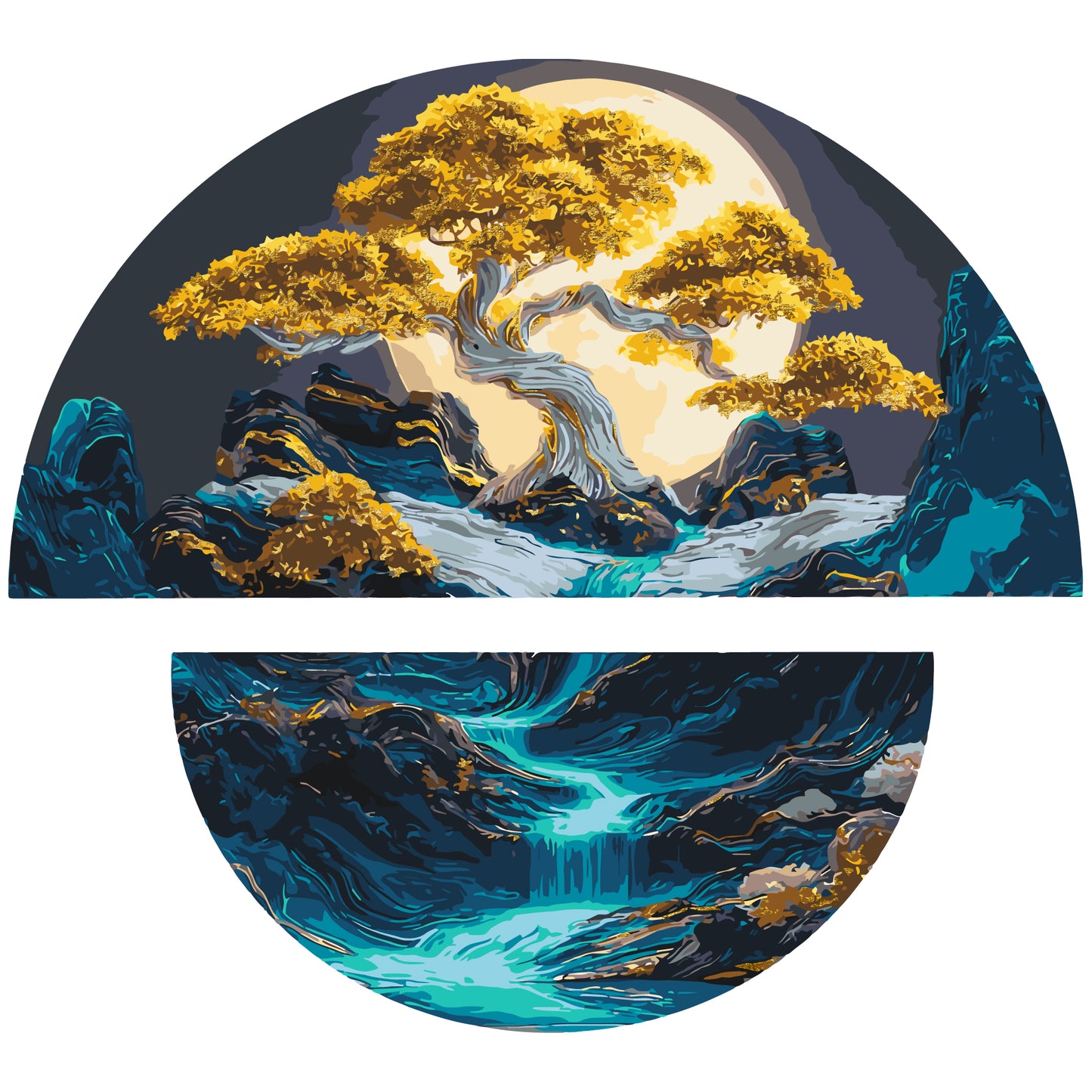 Maľovanie podľa čísel Krajina. Nočná harmónia s metalickými farbami (polkruhy) 70×70 cm OSR 1007