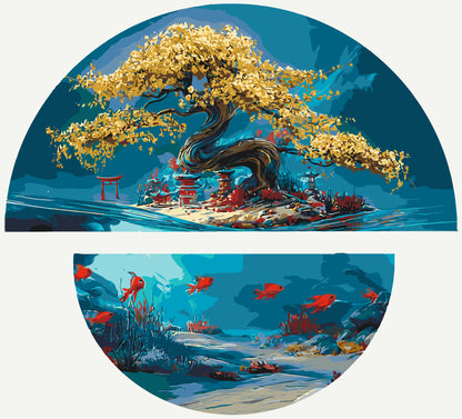 Maľovanie podľa čísel Krajina. Mágia prírody: pevnina a more s metalickými farbami (polkruhy) 70×70 cm OSR 1010