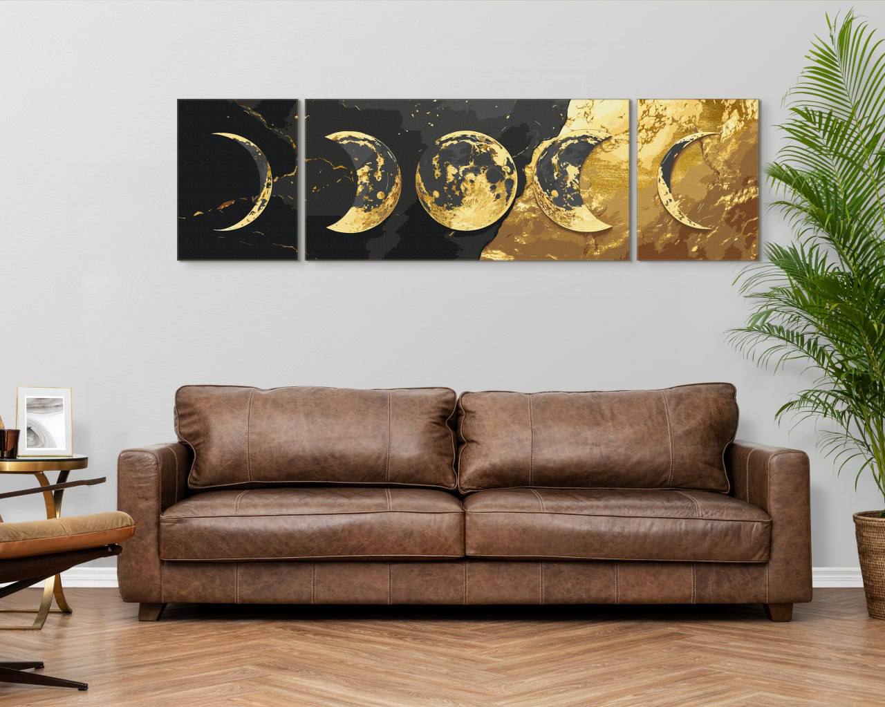 Maľovanie podľa čísel - Zlato vesmíru s metalickými farbami (triptych) 40×150 cm LW 7000