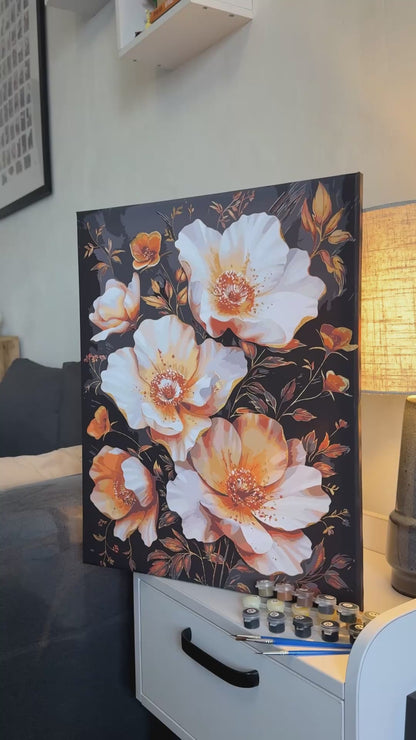 Maľovanie podľa čísel na ráme 40*50 cm Zlaté kvety na čiernom pozadí. S metalickými farbami LW 3335