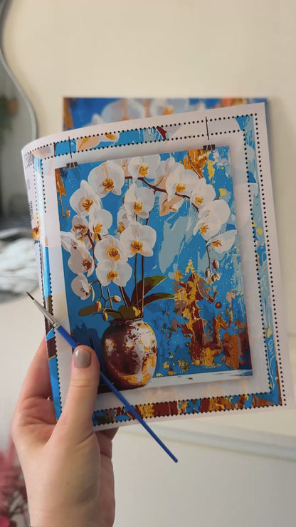 Maľovanie podľa čísel na ráme 40*50 cm Bielá orchidea. Kvety. S metalickými farbami LW 8100