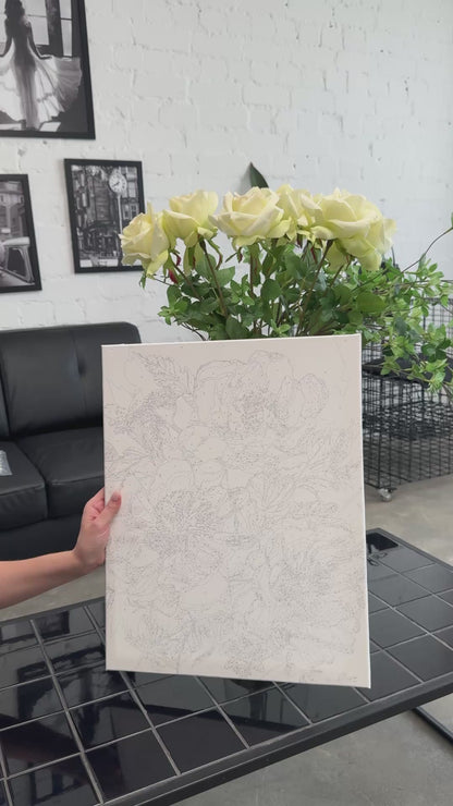 Maľovanie podľa čísel Kvety. Bielé pivónie s metalickými farbami zlato 40*50 cm LW 30410