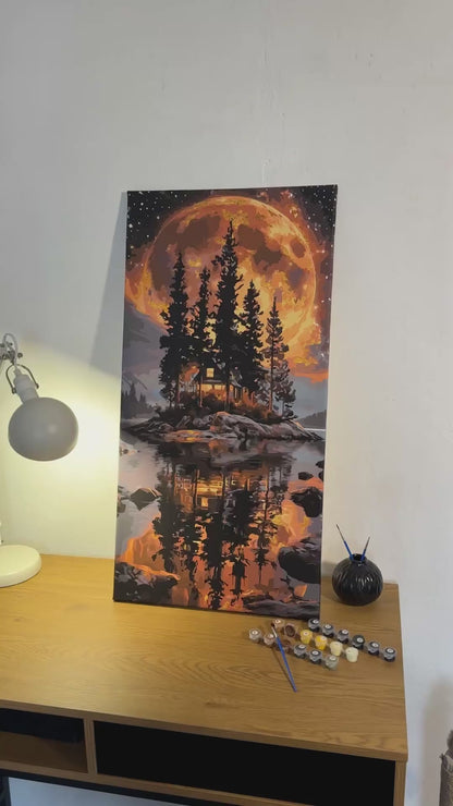 Maľovanie podľa čísel na ráme 40*80 cm Krajinka ostrov pod mesiacom s metalickými farbami LW 5184