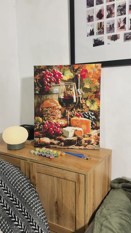 Maľovanie podľa čísel na ráme 40*50 cm Zátišie – víno, syr a hrozno LW 3059-01