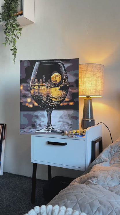 Maľovanie podľa čísel na ráme 40*50 cm. Pohár inšpirácie s metalickými farbami LW 3500