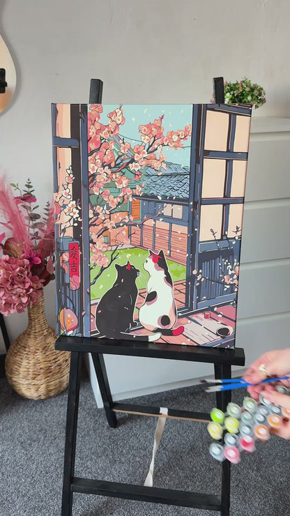 Maľovanie podľa čísel na ráme 40*50 cm – Zvieratá. Mačky pri sakure LW 3404