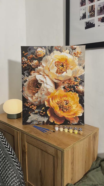Maľovanie podľa čísel na ráme 40*50 cm Kvety - Bohaté pivónie s metalickými farbami LW 3154-01