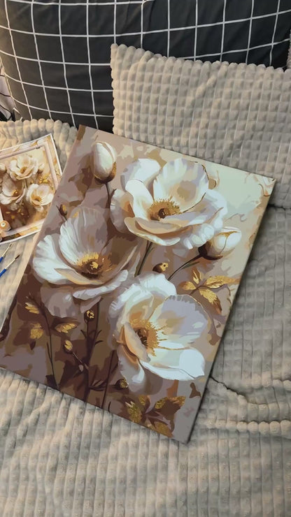 Maľovanie podľa čísel na ráme 40*50 cm Bielé kvety s metalickými farbami LW 3302